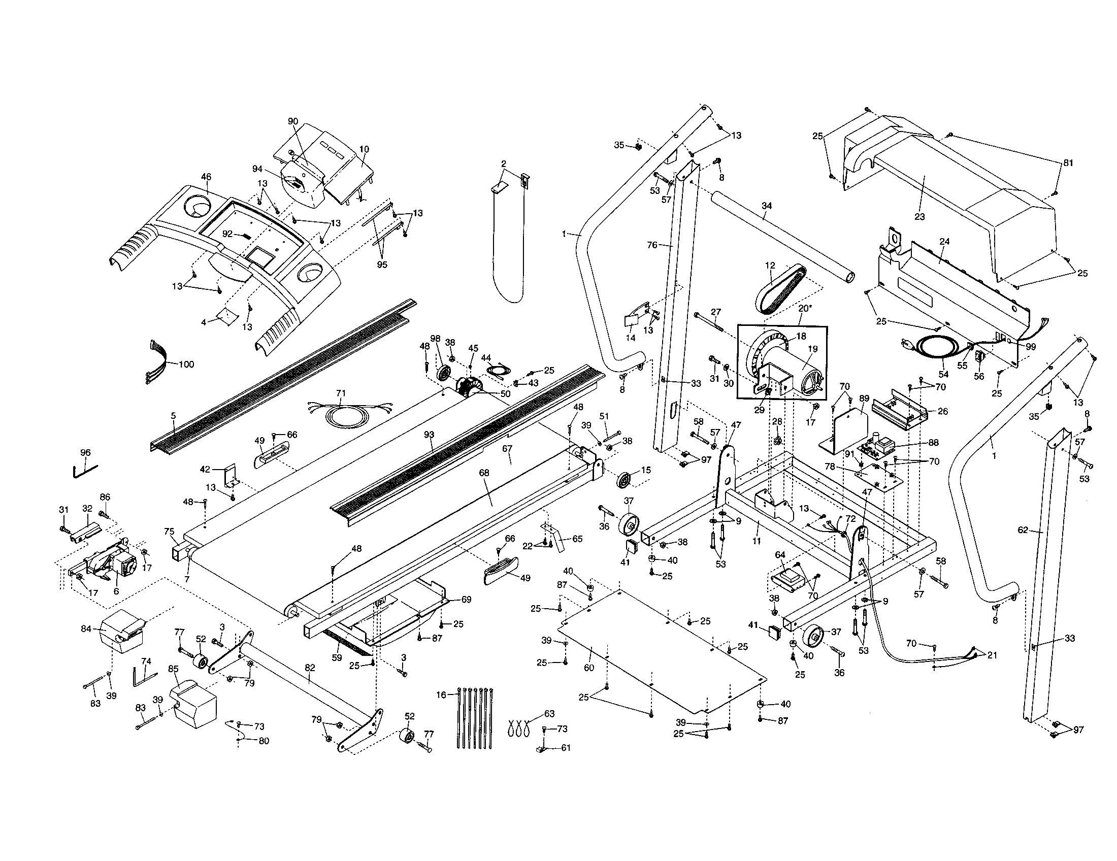 Console/hood/walking belt/motor