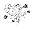 Poulan PR65N22SHA engine/housing/handle/wheel diagram