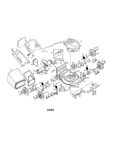 Engine/housing/bag/handle/wheels