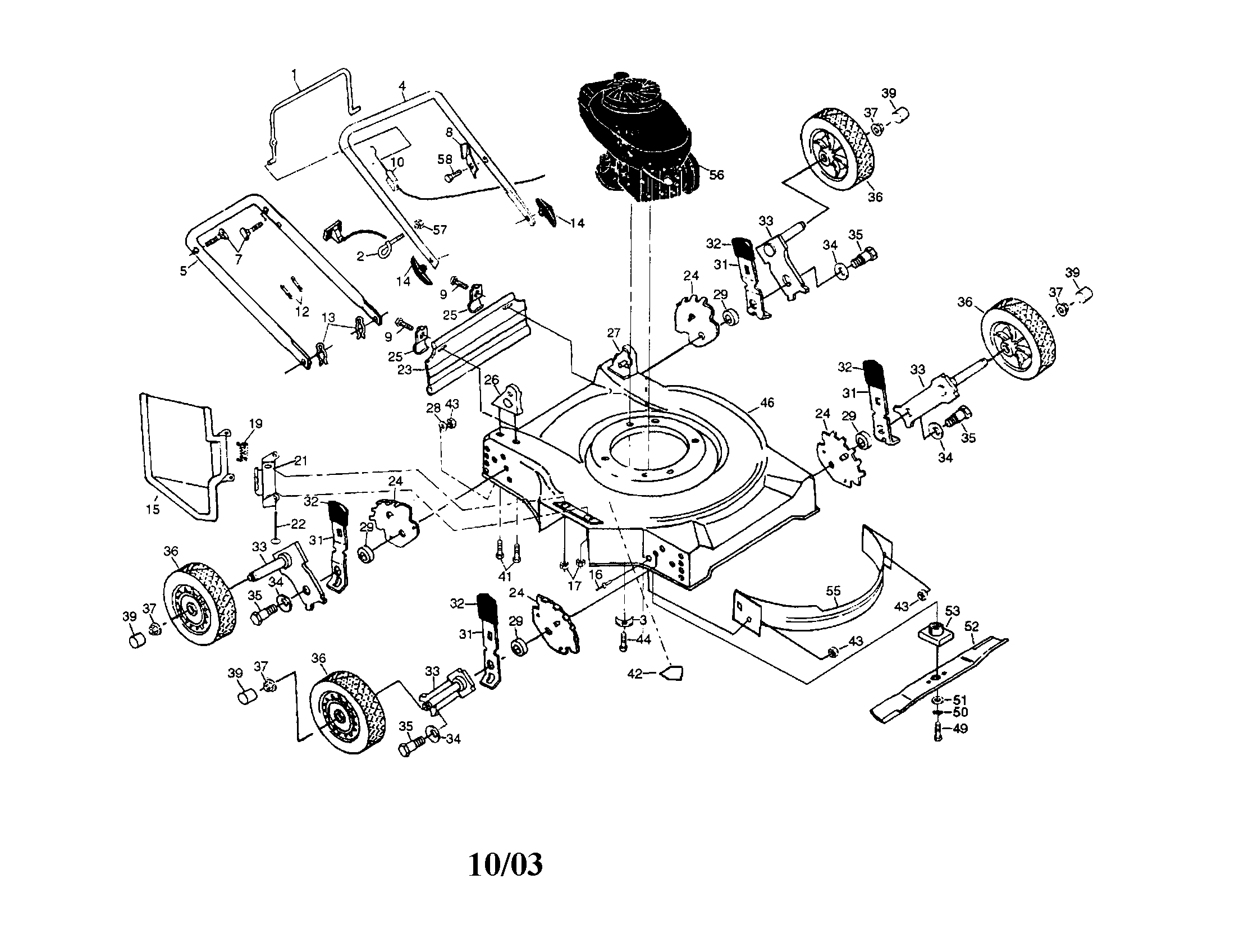Engine/housing/wheels/handle