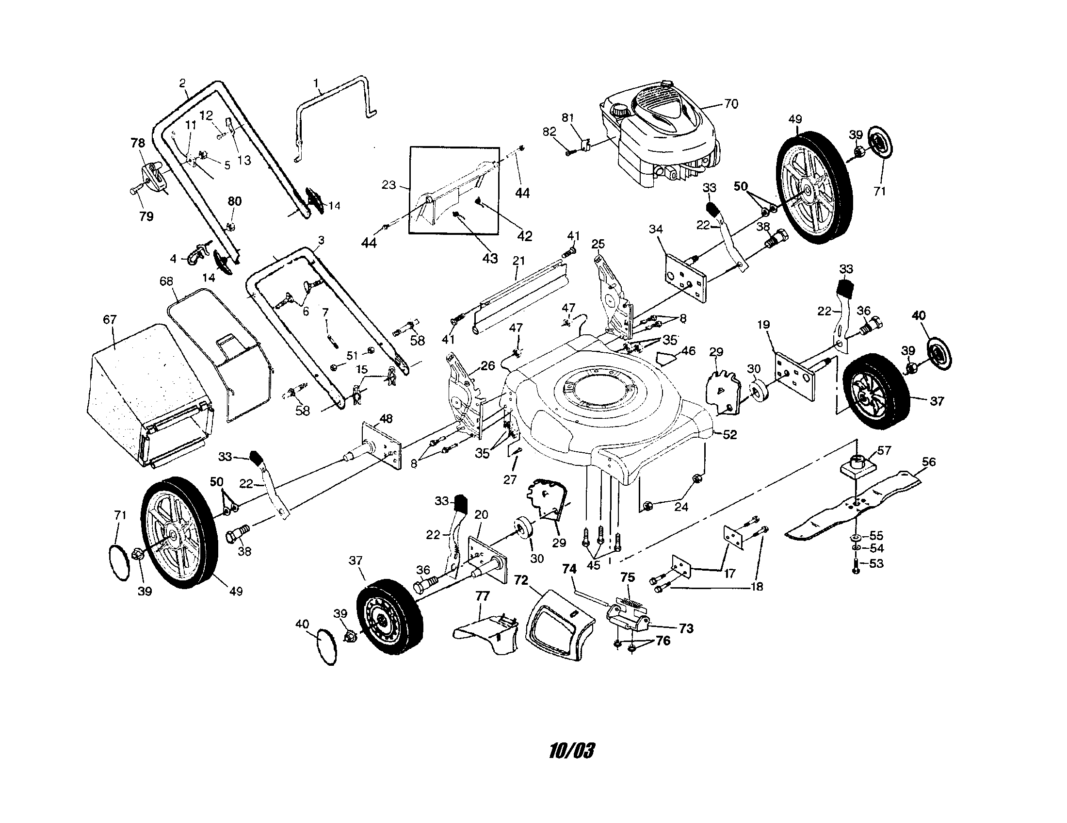 Engine/housing/wheels/handle