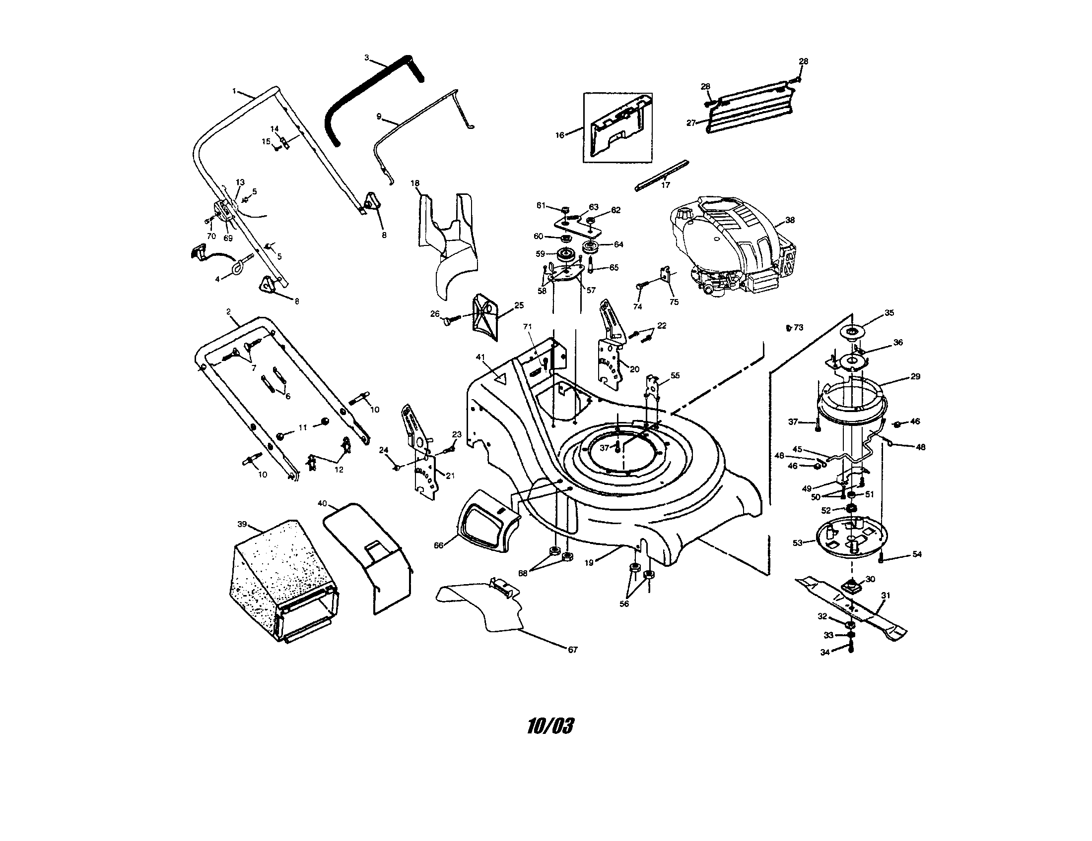 Engine/housing/bag/handle