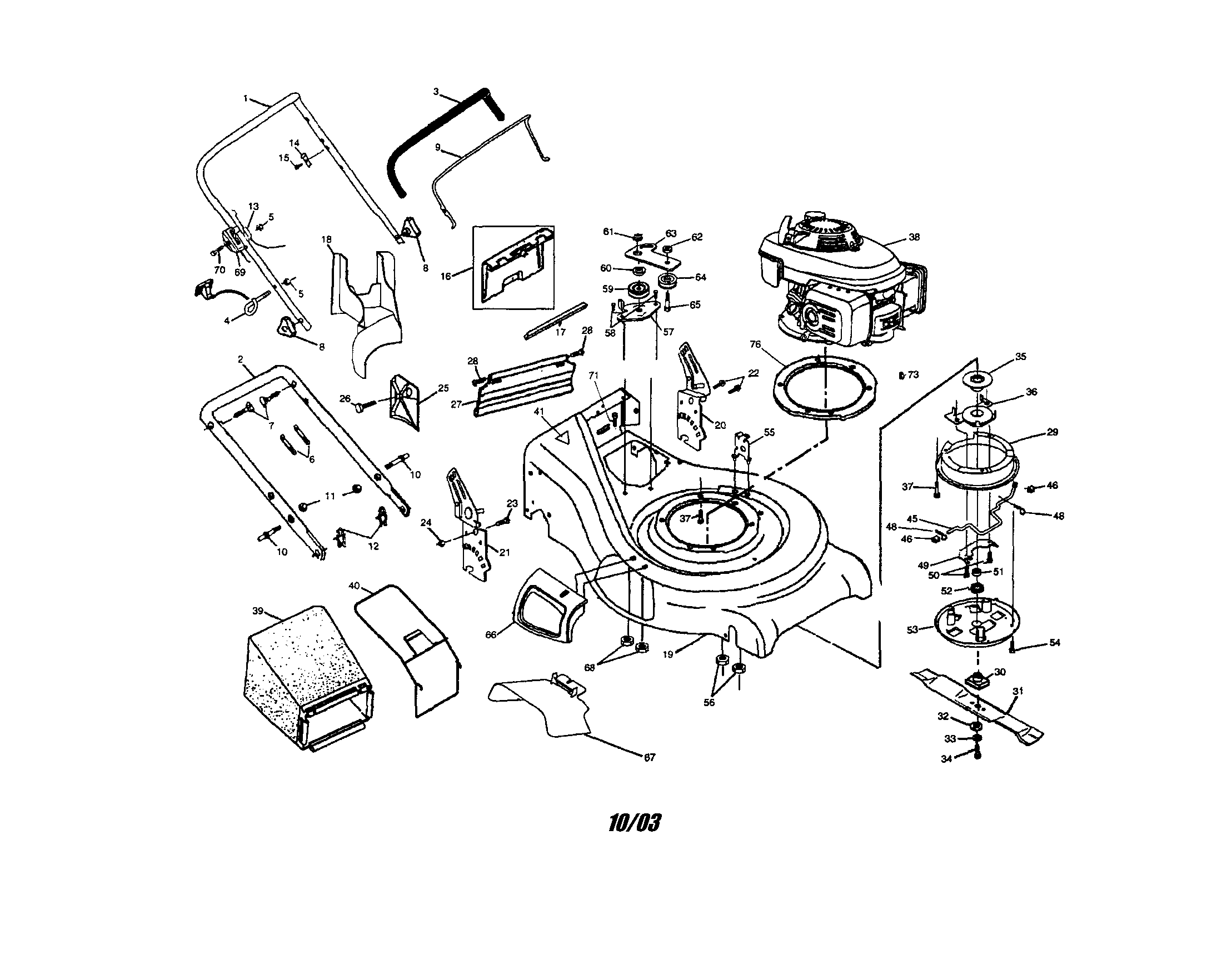 Engine/housing/handle/bag
