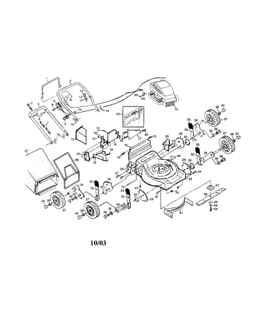 Engine/housing/wheels/handle/bag