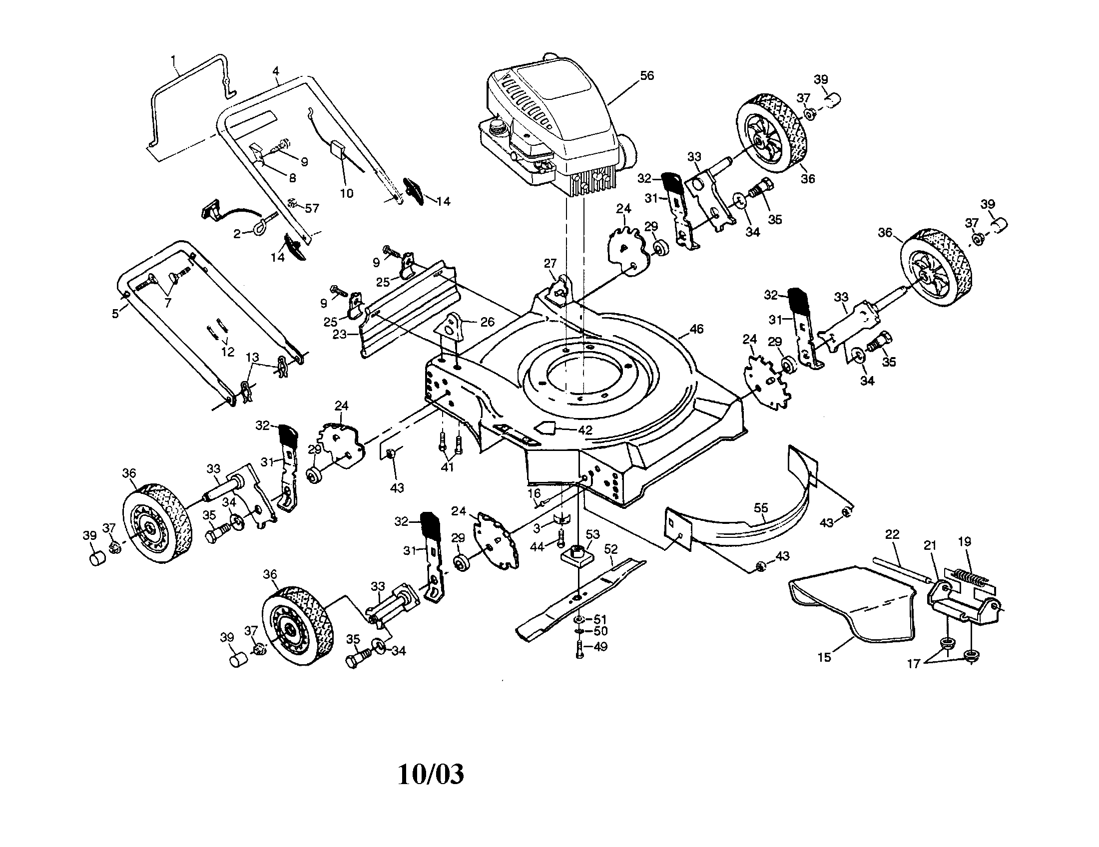 Engine/housing/handle/wheels