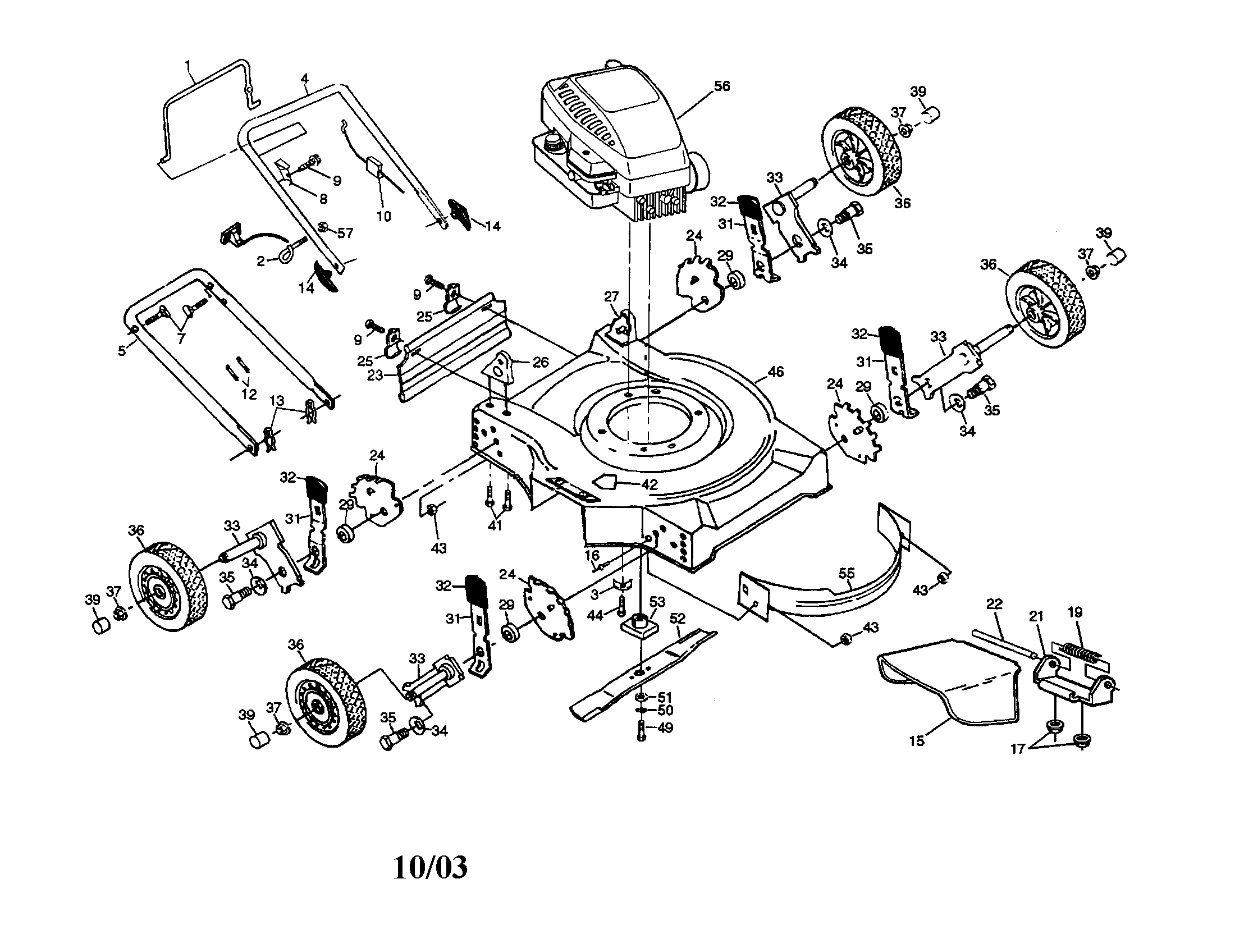 Engine/housing/handle/wheels