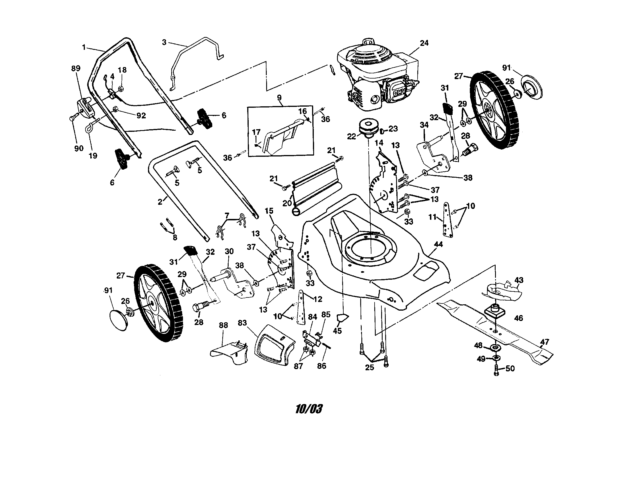 Engine/housing/handle/wheels