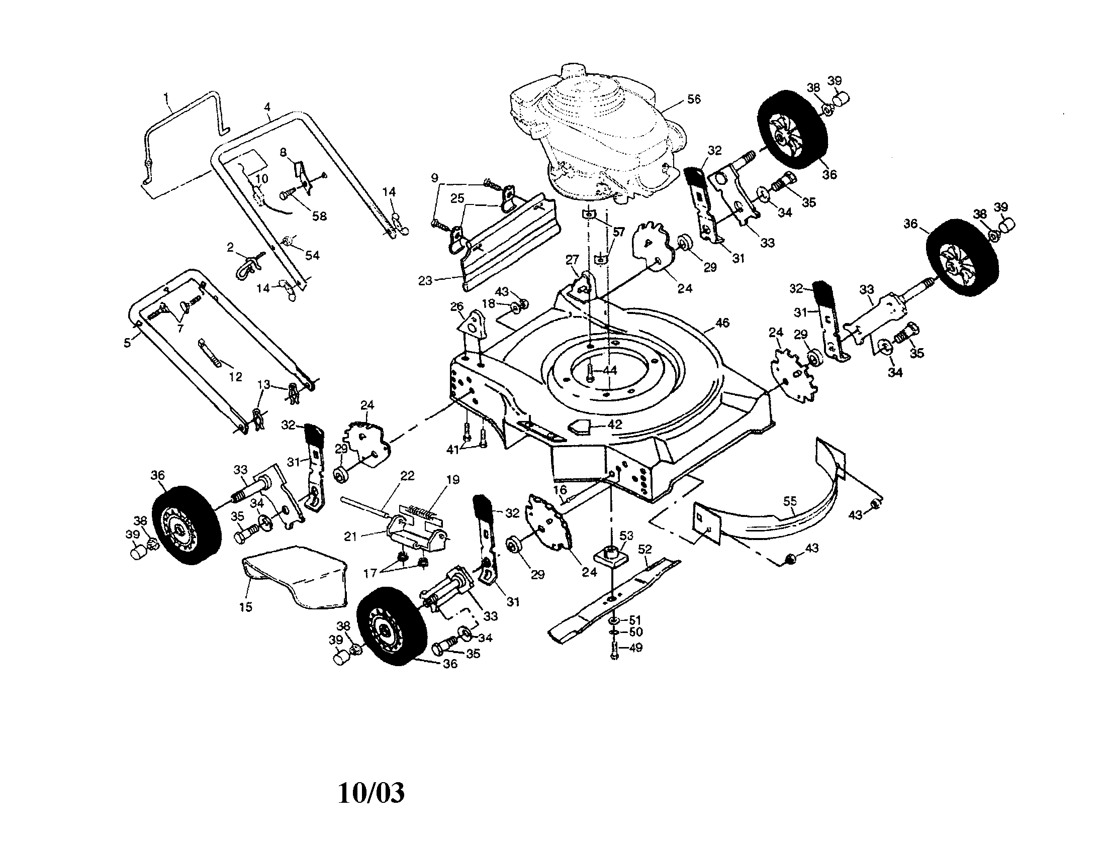 Engine/housing/wheels/handle