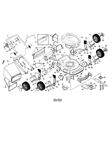 Engine/housing/bag/handle/wheels