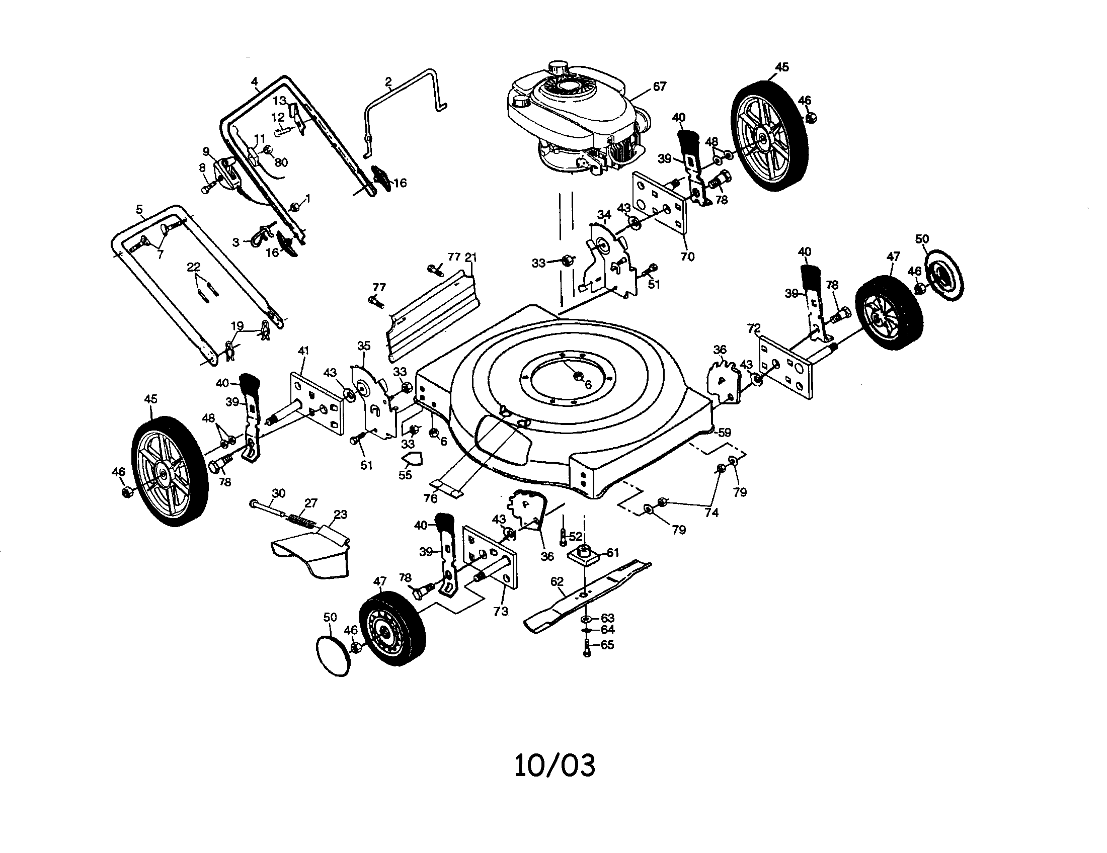 Engine/housing/wheels/handle