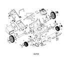 Poulan PR65N21CHA engine/housing/handle/bag/wheels diagram