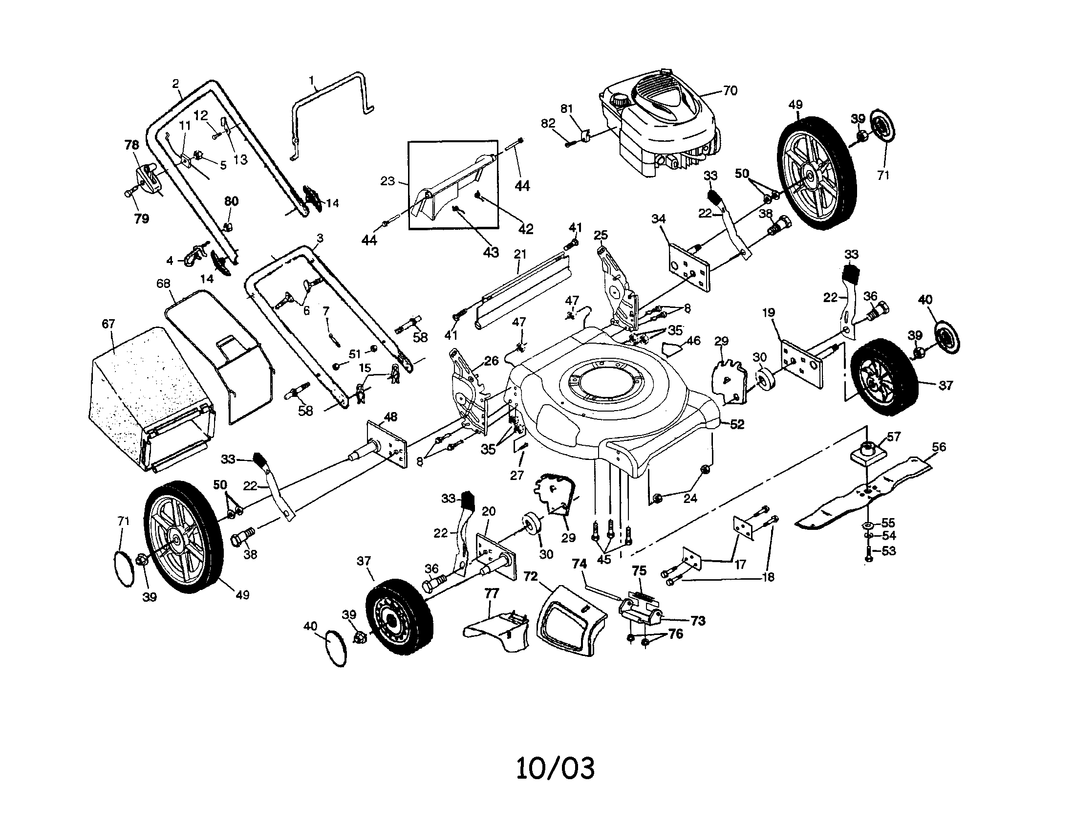Engine/housing/handle/bag/wheels