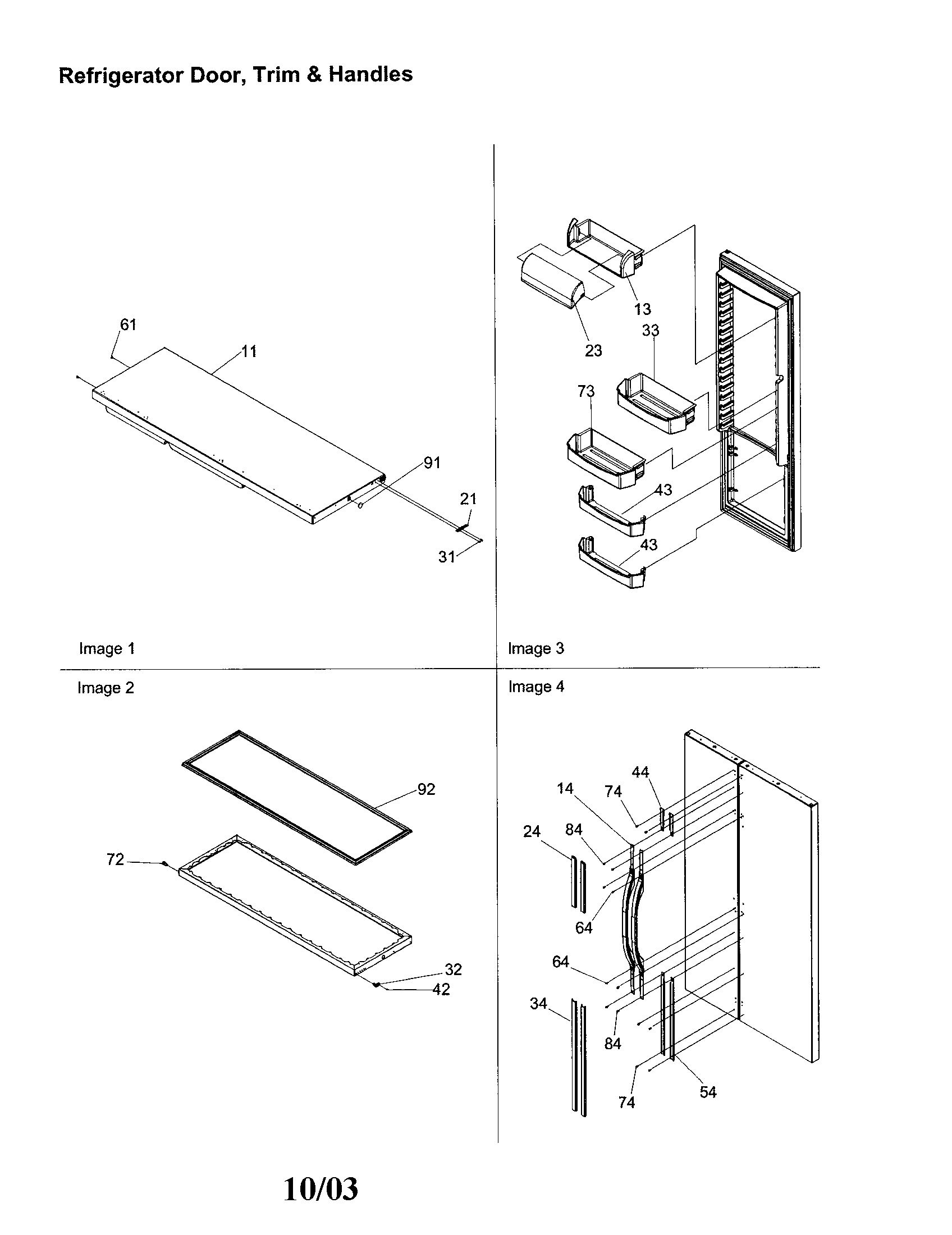 REFRIGERATOR DOOR, TRIM AND HANDLES