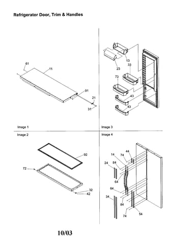Refrigerator door, trim and handles