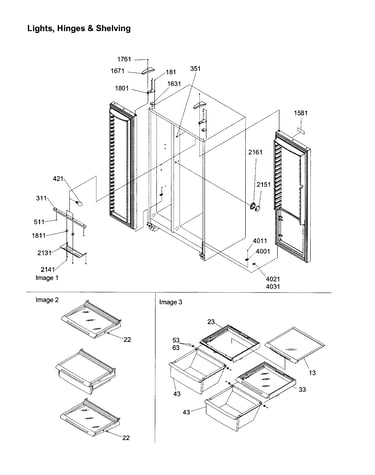 Lights, hinges and shelving