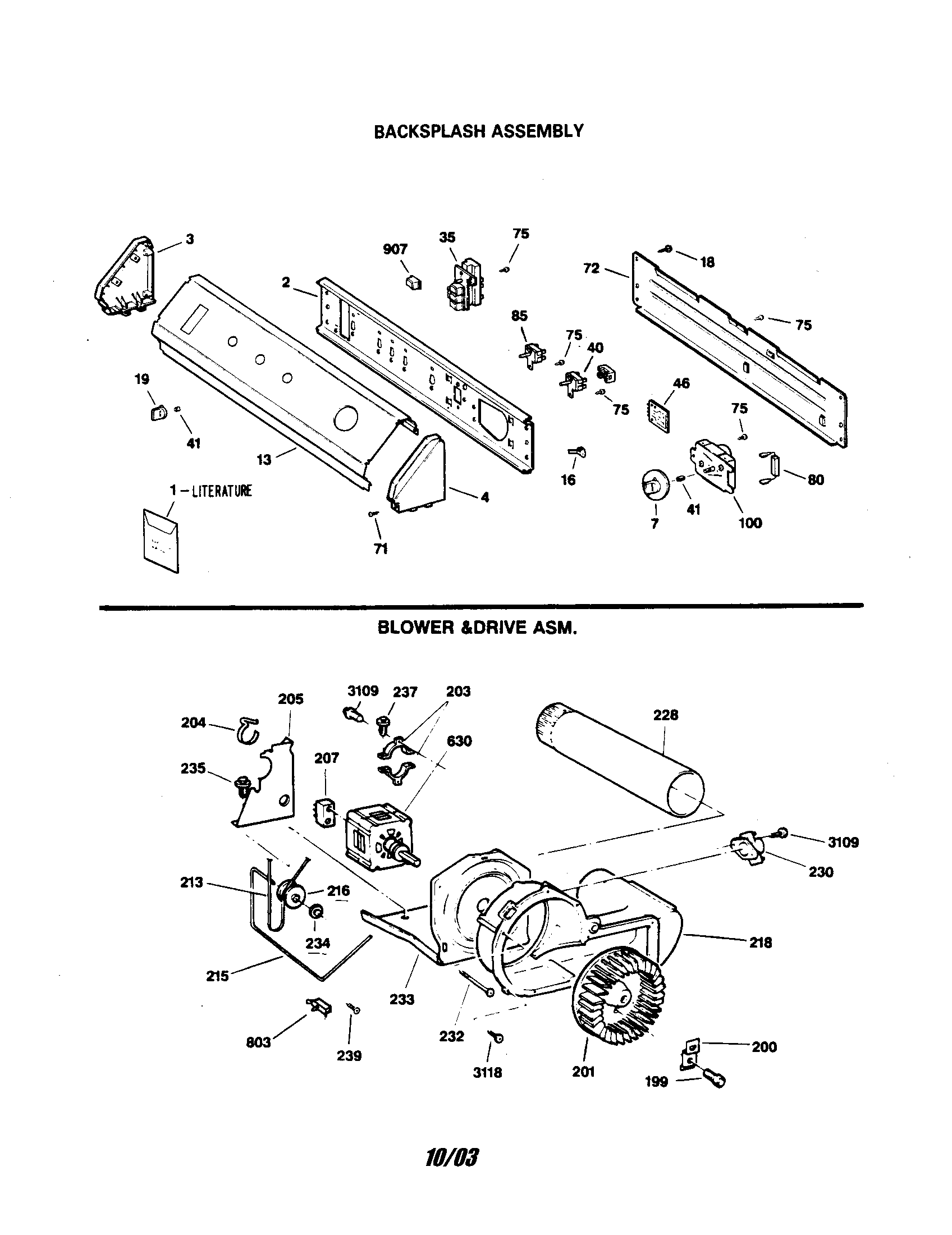 BACKSPLASH, BLOWER AND DRIVE