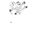 Poulan PM55N22SHA engine/handle/housing/wheels diagram