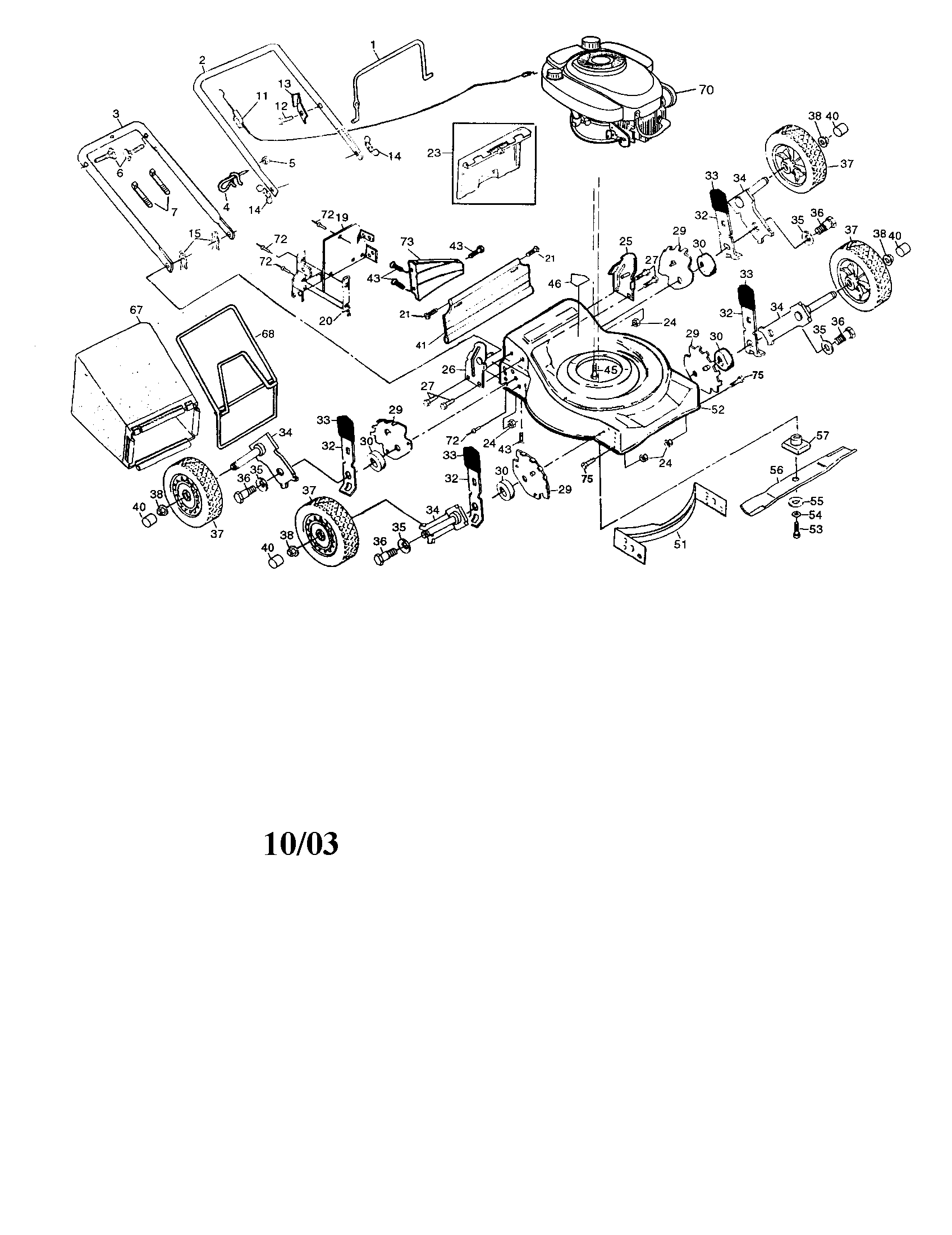 Engine/housing/bag/wheels/handle