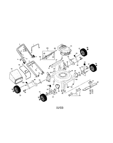 Engine/housing/handle/wheels/bag