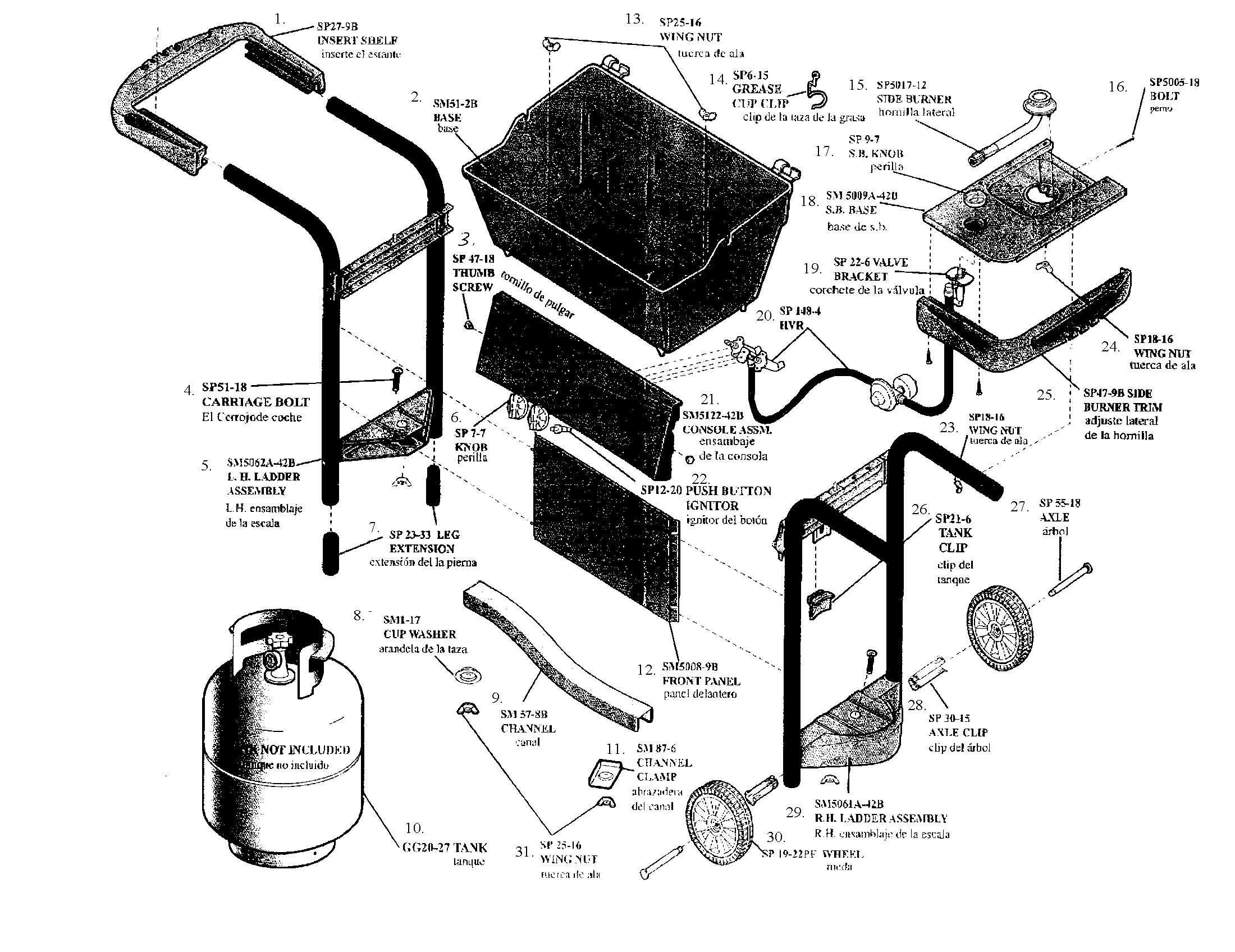 Base/tank/side burner/wheels
