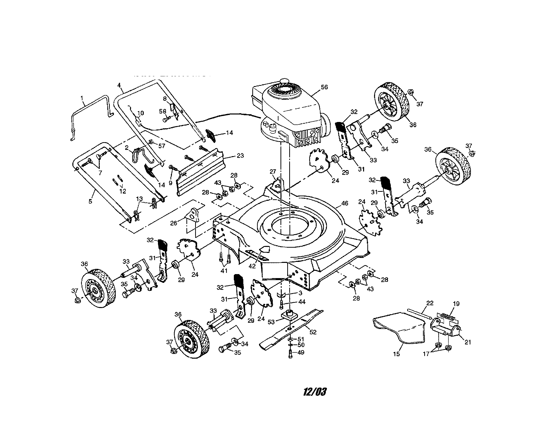Engine/housing/handle/wheels