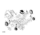 Poulan PO45N22SHA engine/housing/wheels/handle diagram