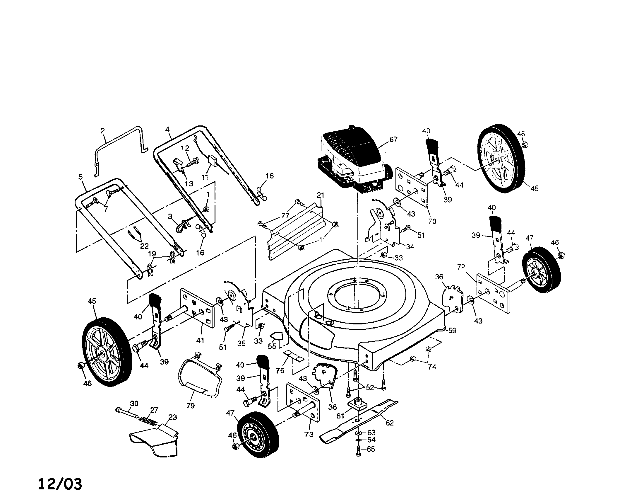 Engine/housing/wheels/handle