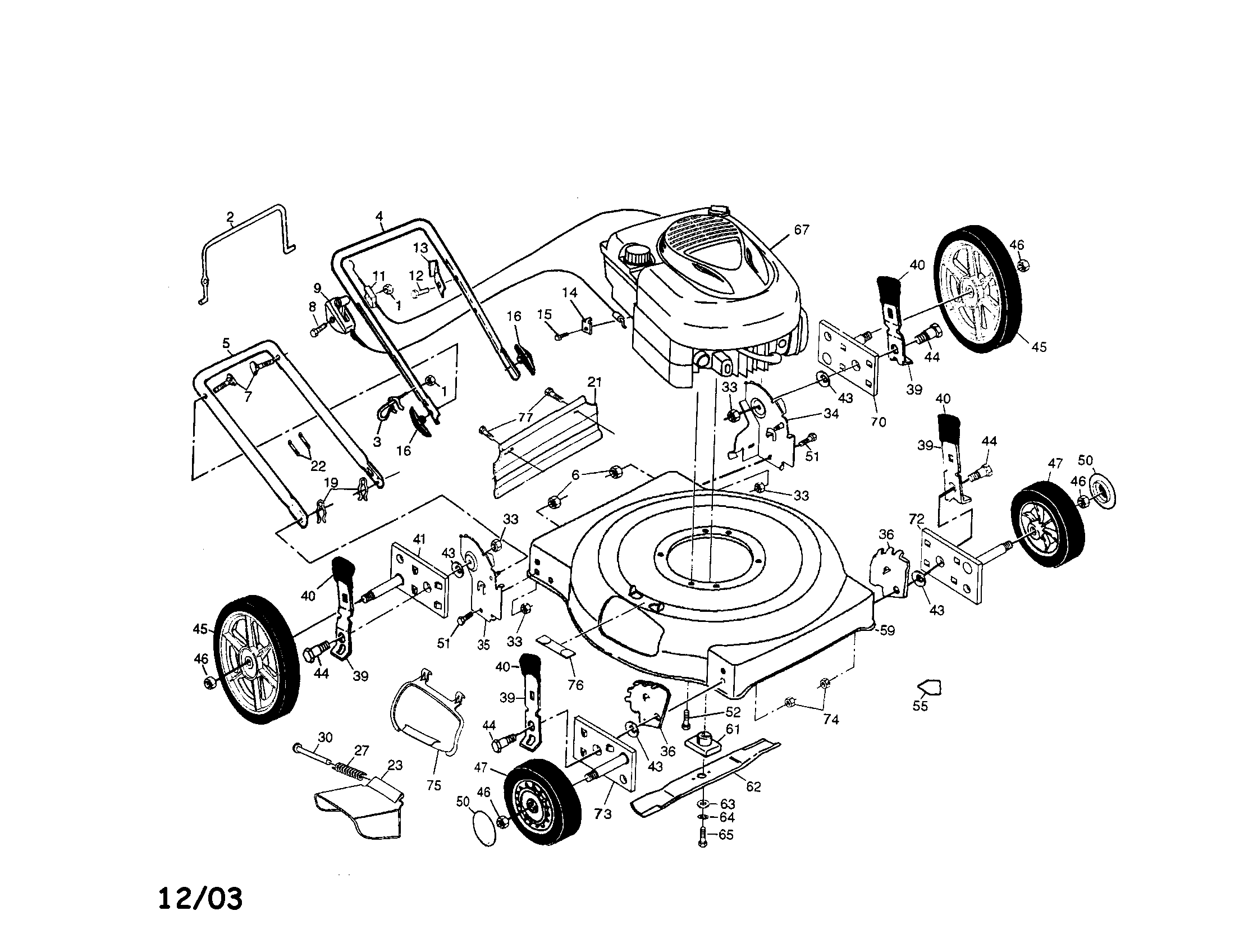 Engine/housing/wheels/handle
