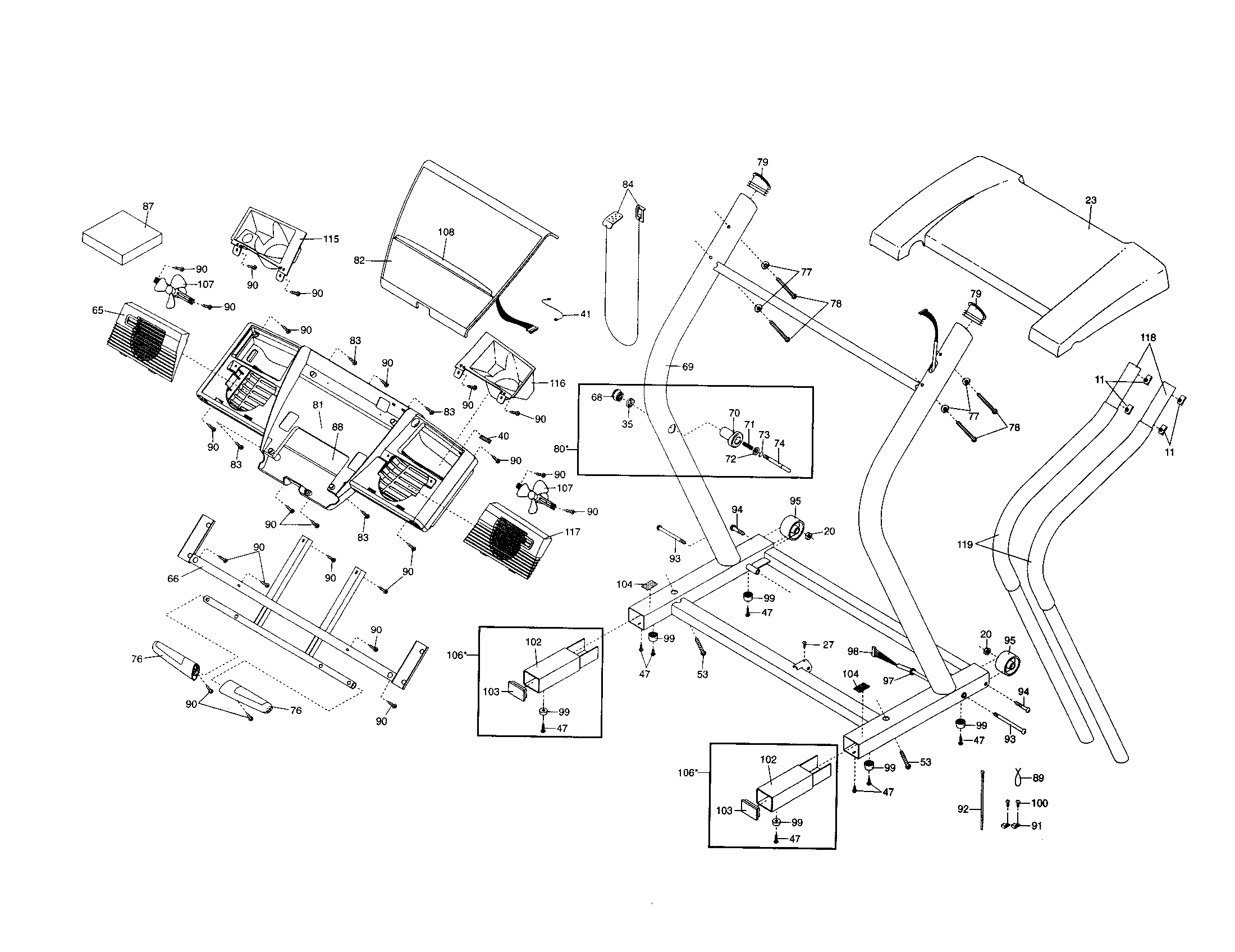 Console/motor hood/rails