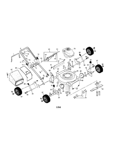 Engine/housing/handle/bag/wheels