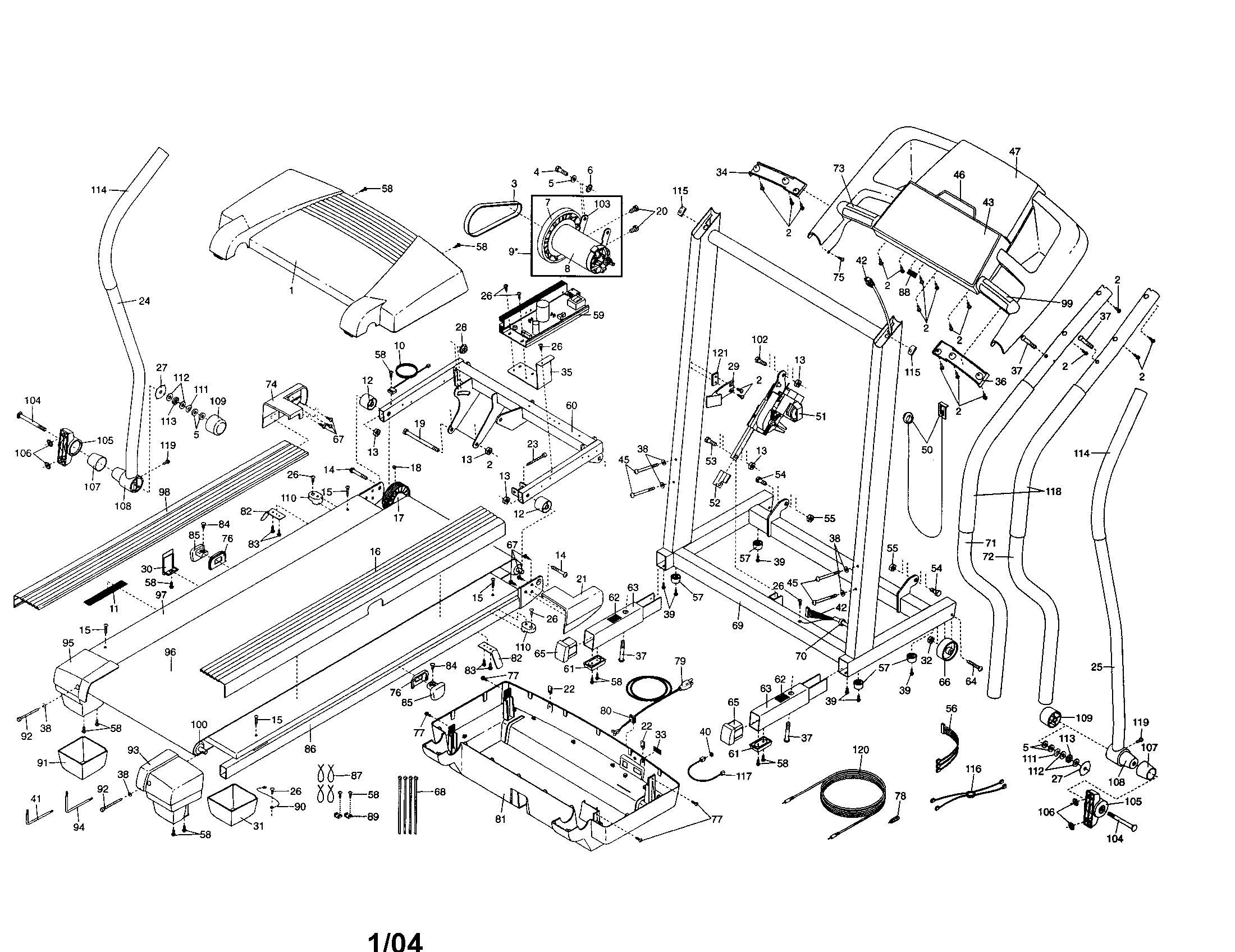 Console/walking belt/motor/hood