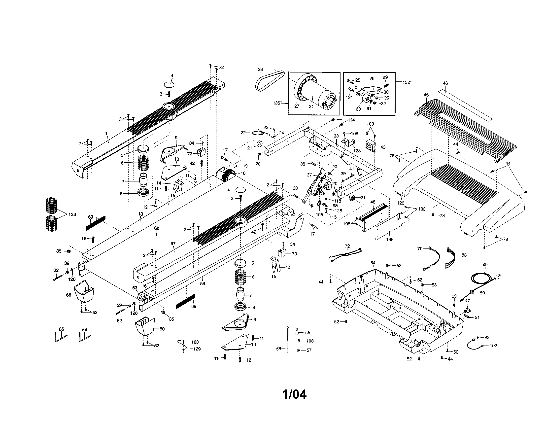 Frame/motor hood/walking belt/motor