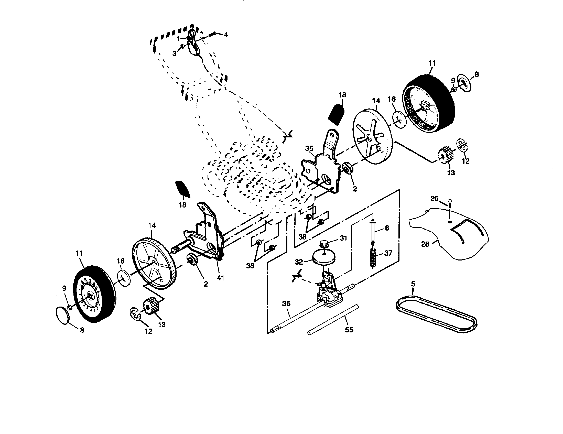 Drive control/v-belt/wheels