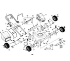 Poulan PO475N21RA handle/engine/housing/wheels diagram