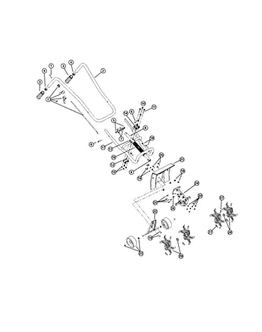 Handle bar/tine assembly/gear box