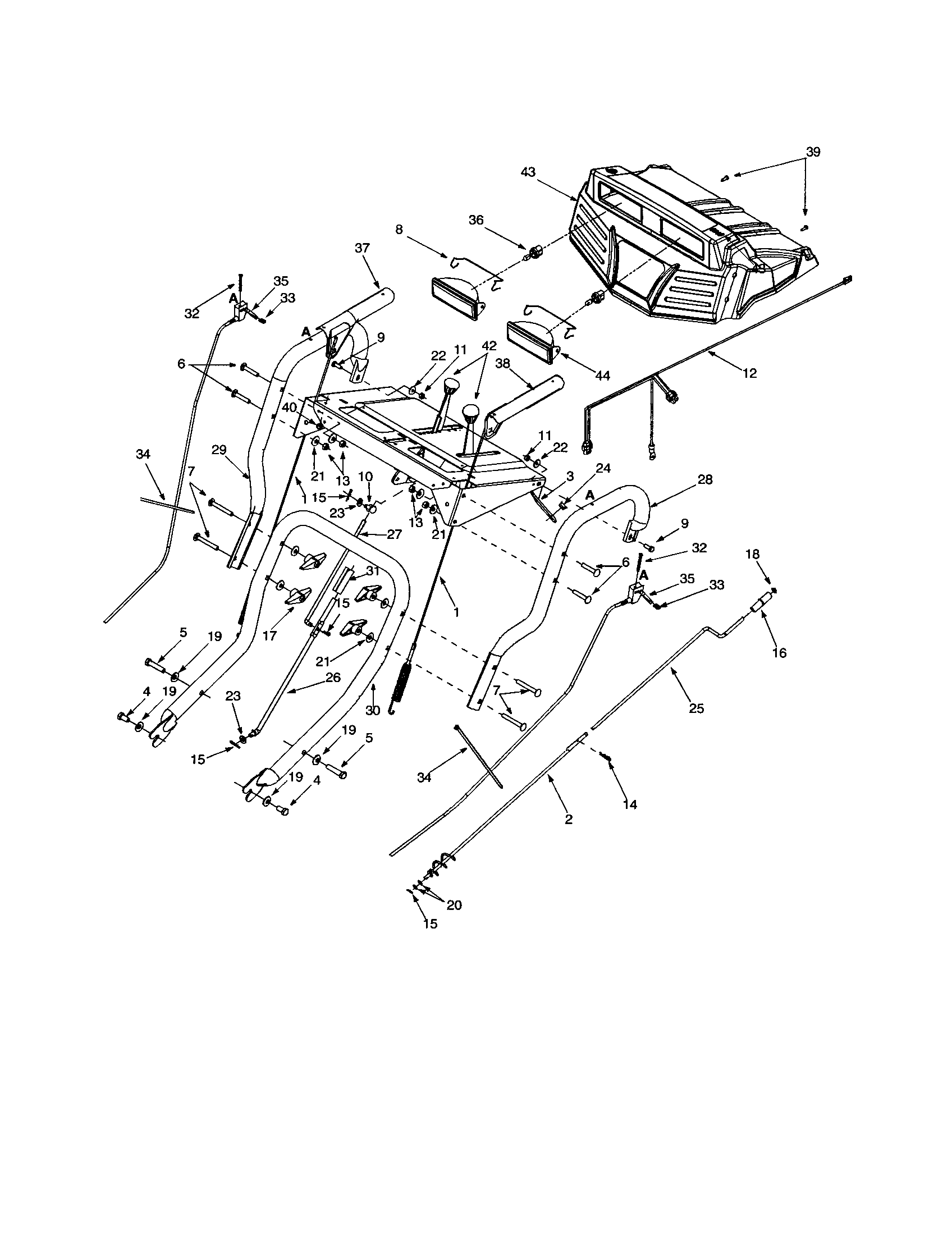 Chute and cable assembly/handle