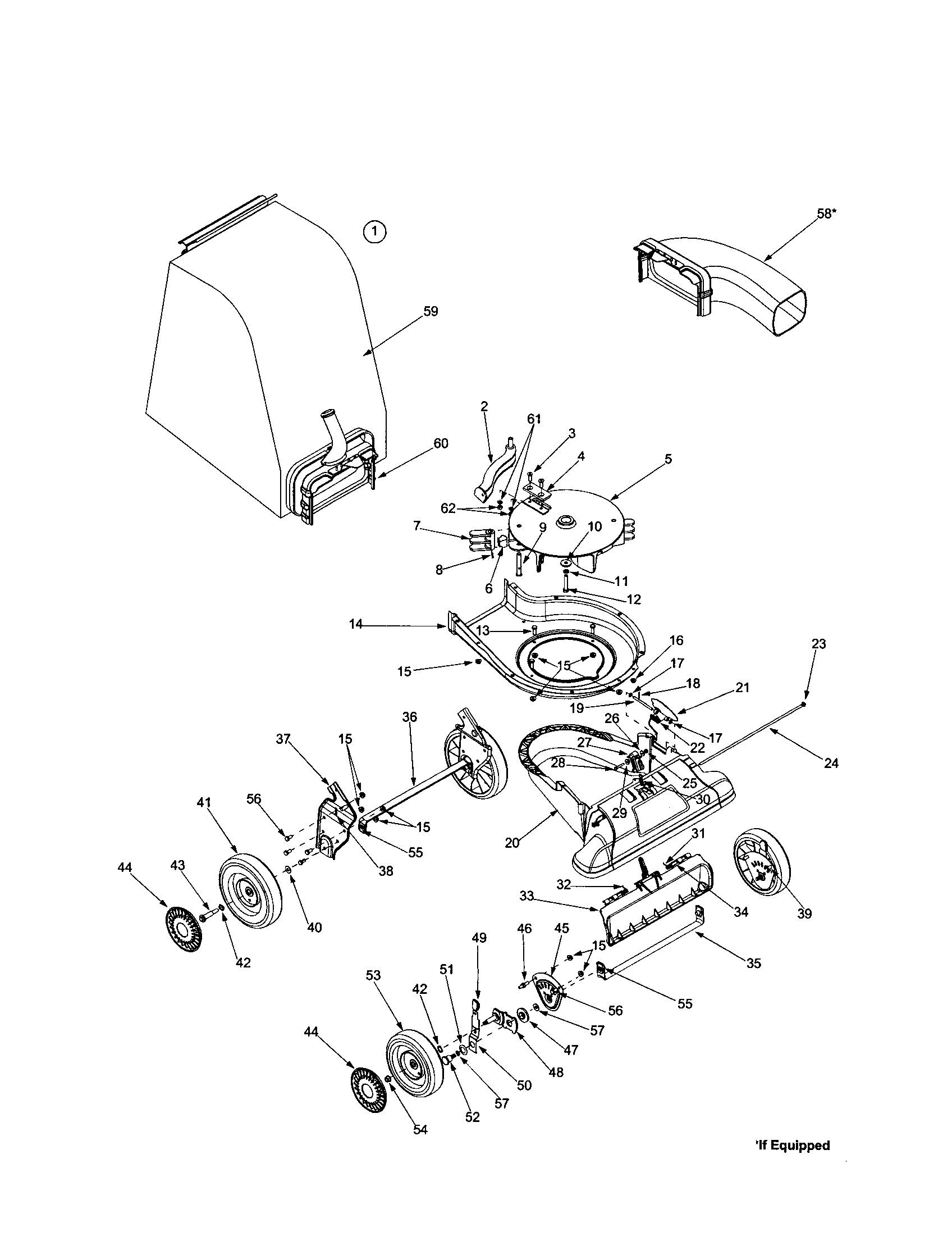Bag/wheel assembly/nozzle