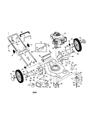 Engine/handle/housing/wheels