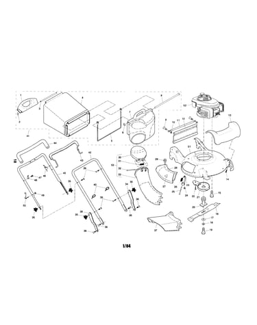 Handle/grassbag/engine/mower deck