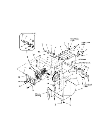 Drive & auger clutch cables/wheels