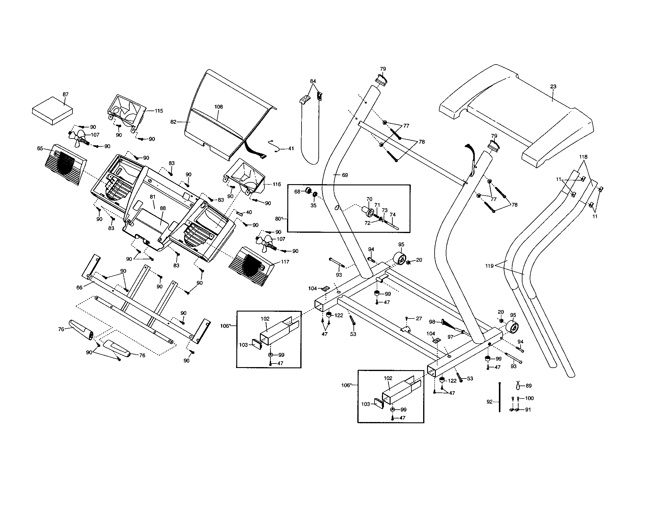 Console/upright rails/motor pan