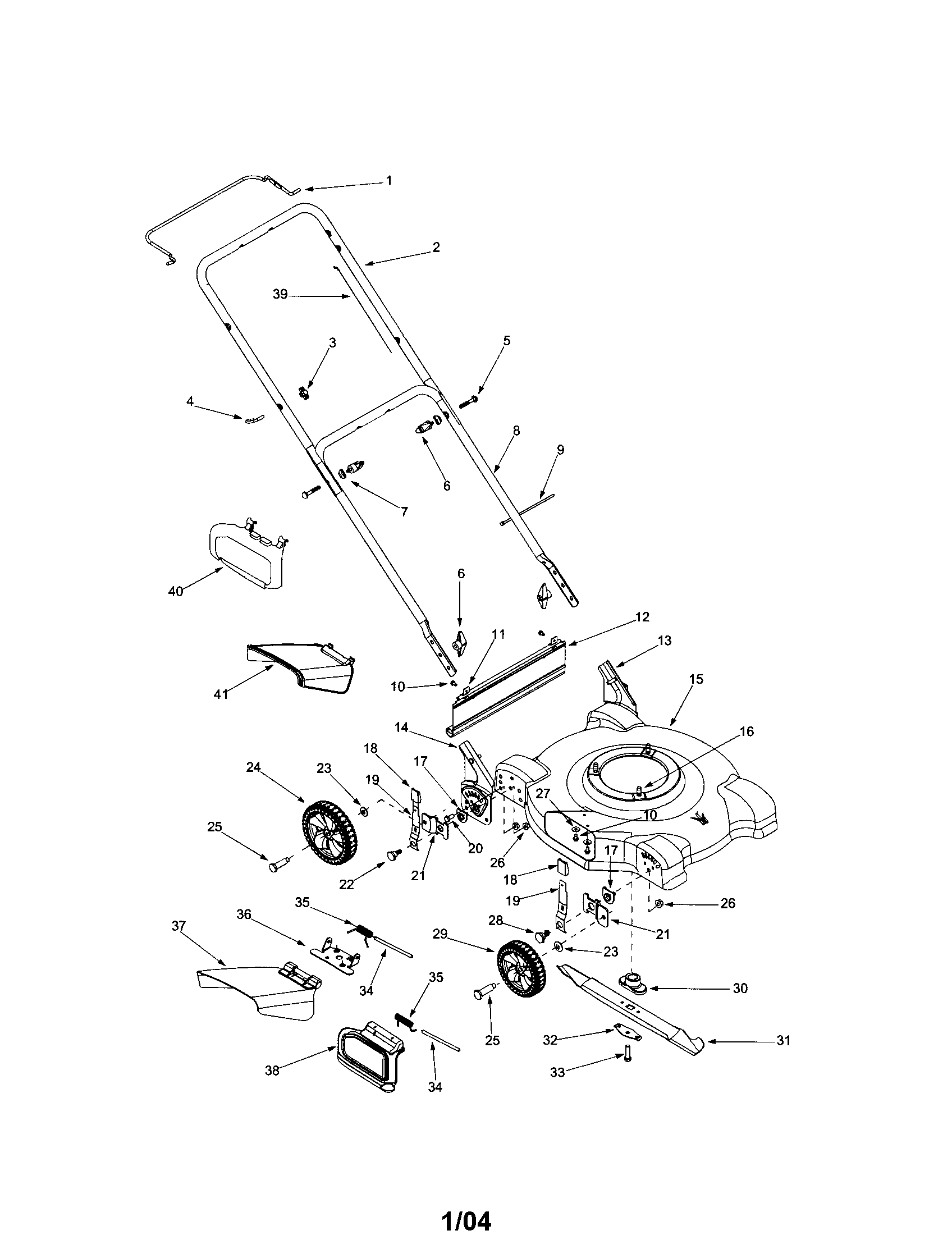 Housing/handle/chute/wheels