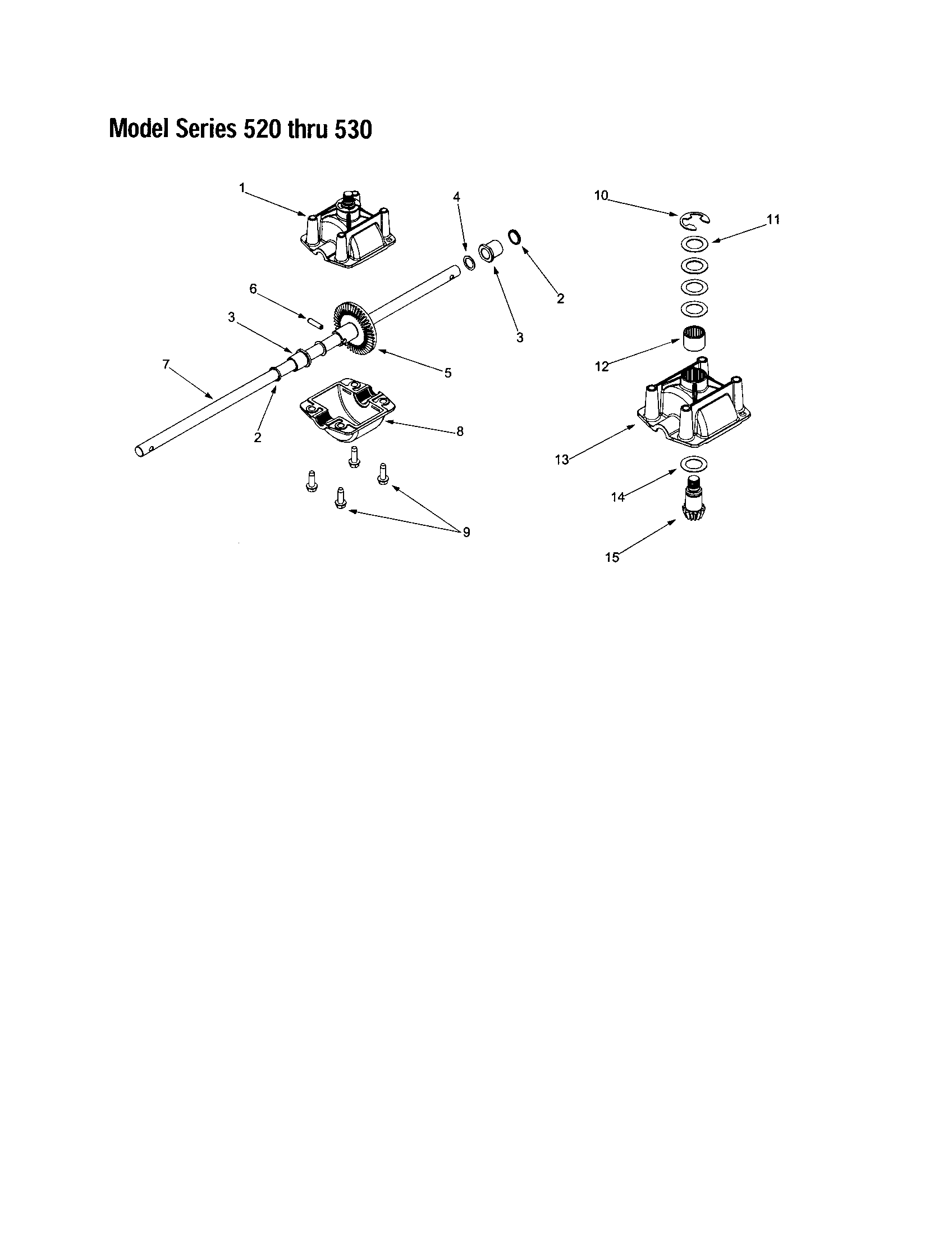 Bevel gear/housing/output shaft
