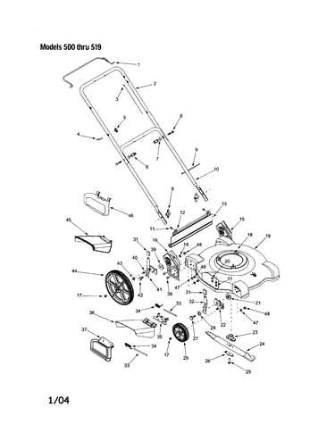 Housing/handle/wheels/chute/blade