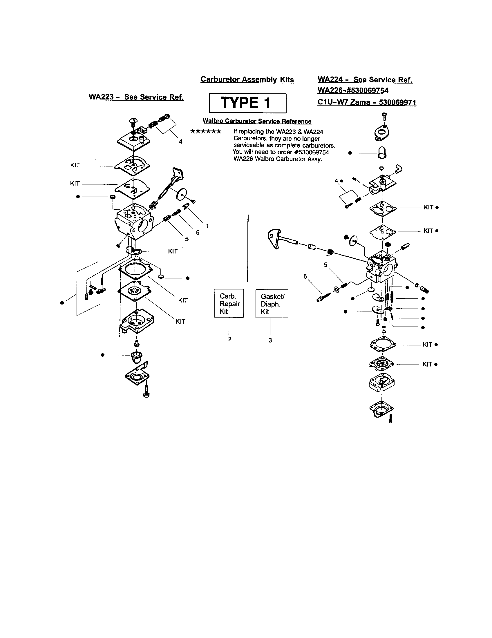 Carburetor assembly kits