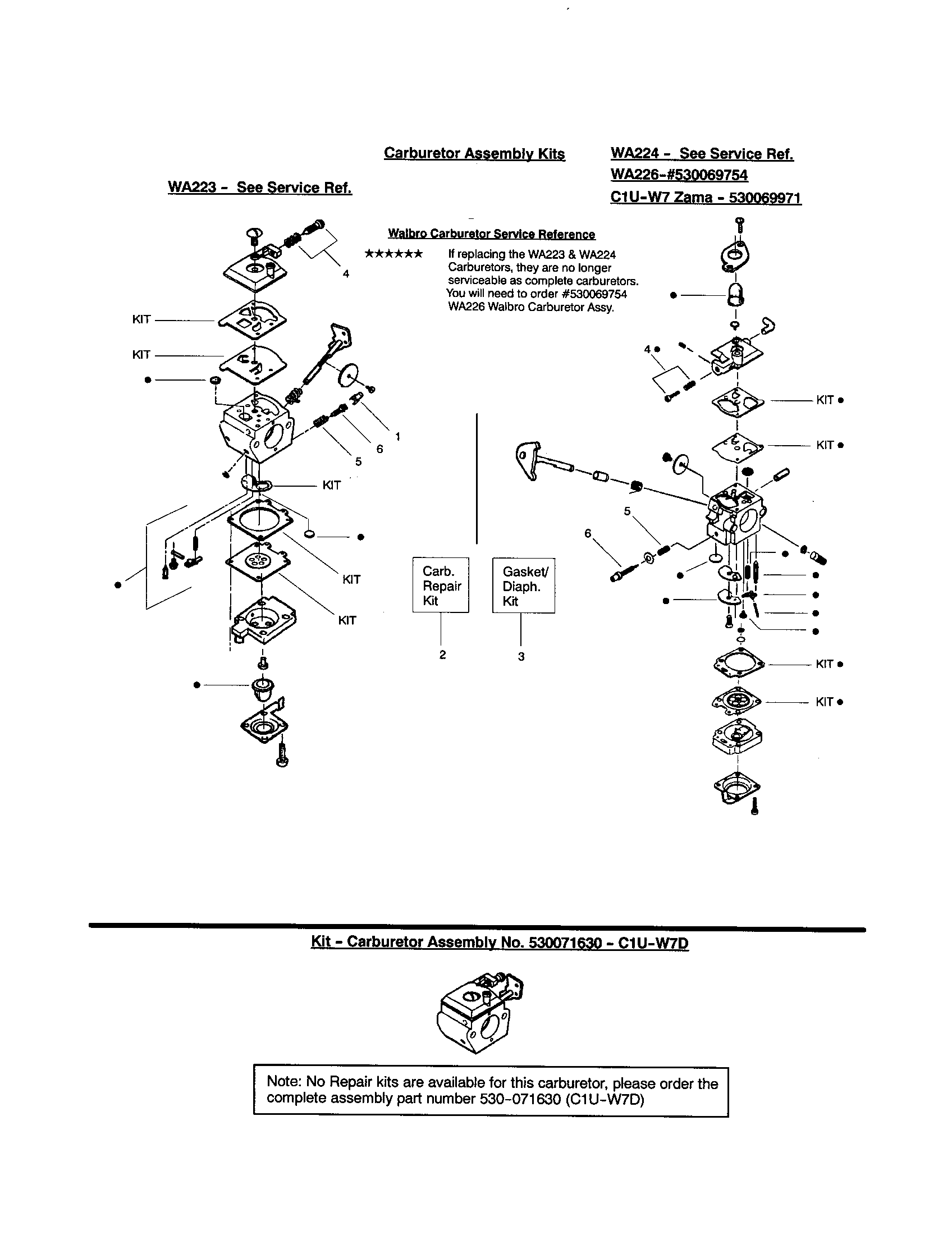 Carburetor kit assembly