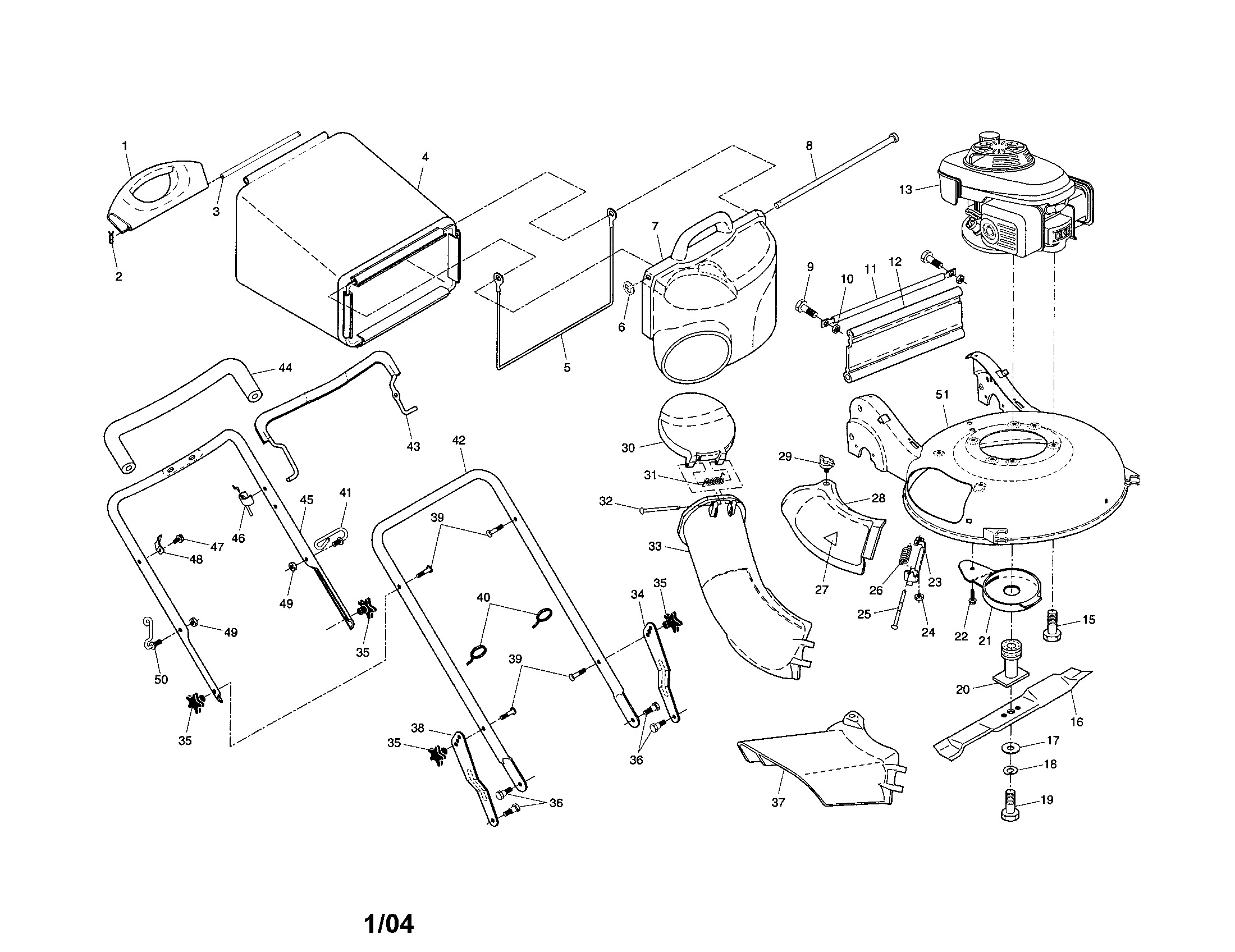 Engine/housing/handle/bag