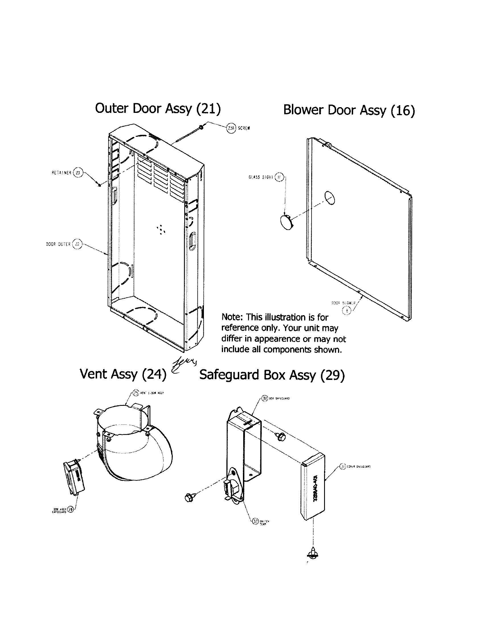 Outer and blower door/vent/sg box