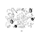 Poulan LO45N21CA engine/housing/wheels/tires/handle diagram