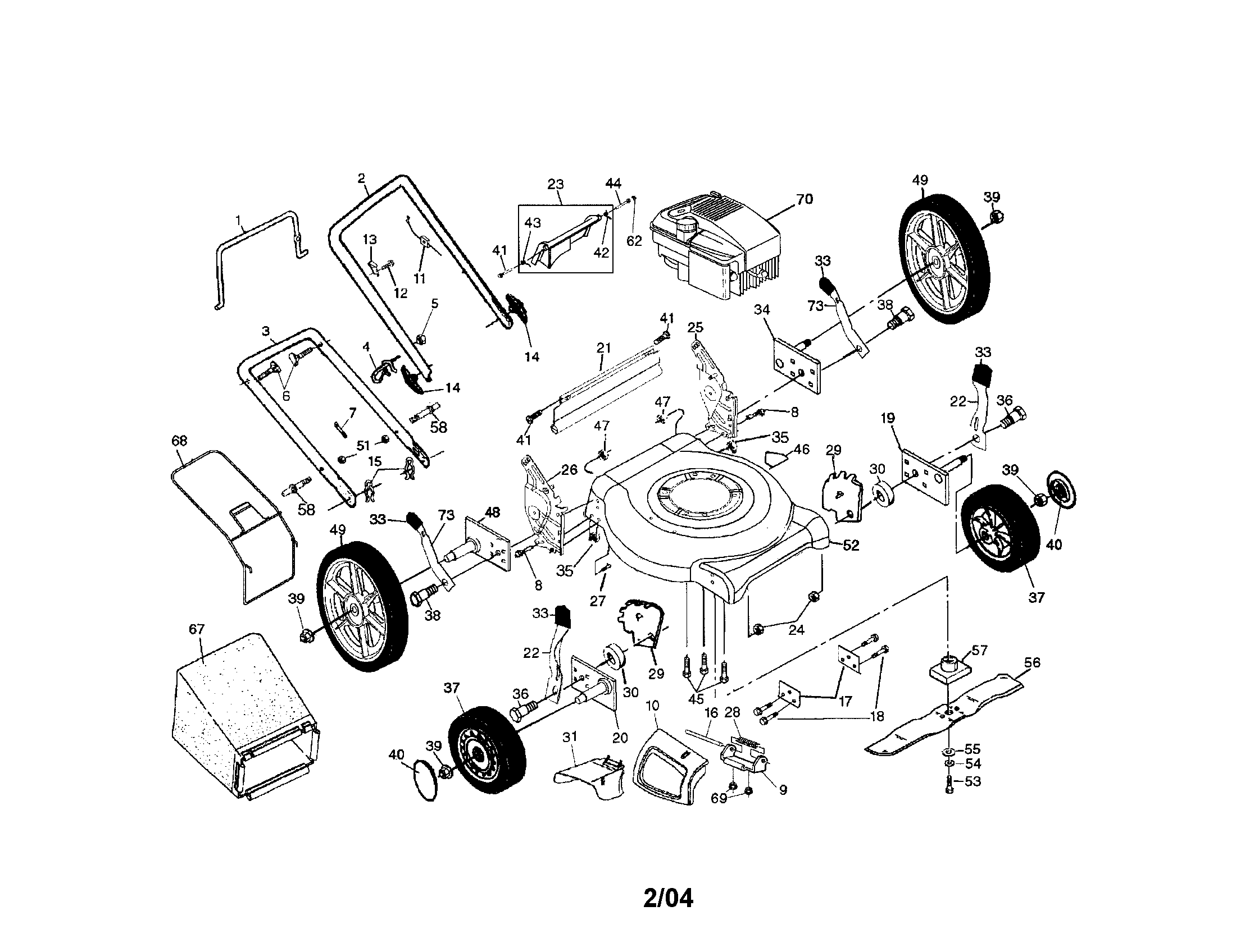 Engine/housing/wheels/tires/handle